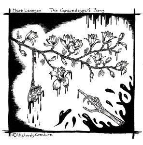 innktober drawing of magnolia tree and skeleton hand