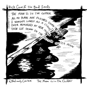 inktober drawing of the moon reflecting in the gutter