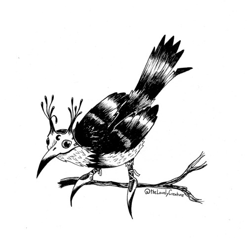 tegning af en fugl med maske og sko på