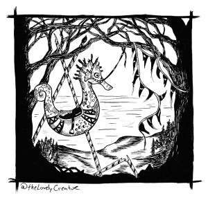 drawing of Abandoned Carnival and a broken seahorse ride