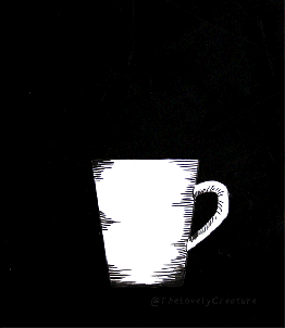 stop motion gif a monster peeking out of a coffee mug