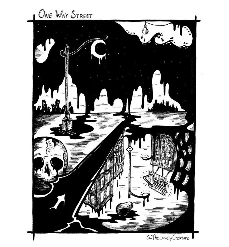 surreal illustration of the song One Way Street by Mark Lanegan