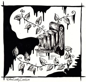 tegning af gammelt vintage folde kamera surrealistisk stil