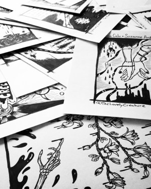 inktober drawings in pile